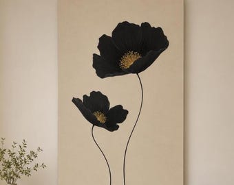 Czarne maki ze złotymi detalami - minimalistyczny botaniczny nadruk ścienny
