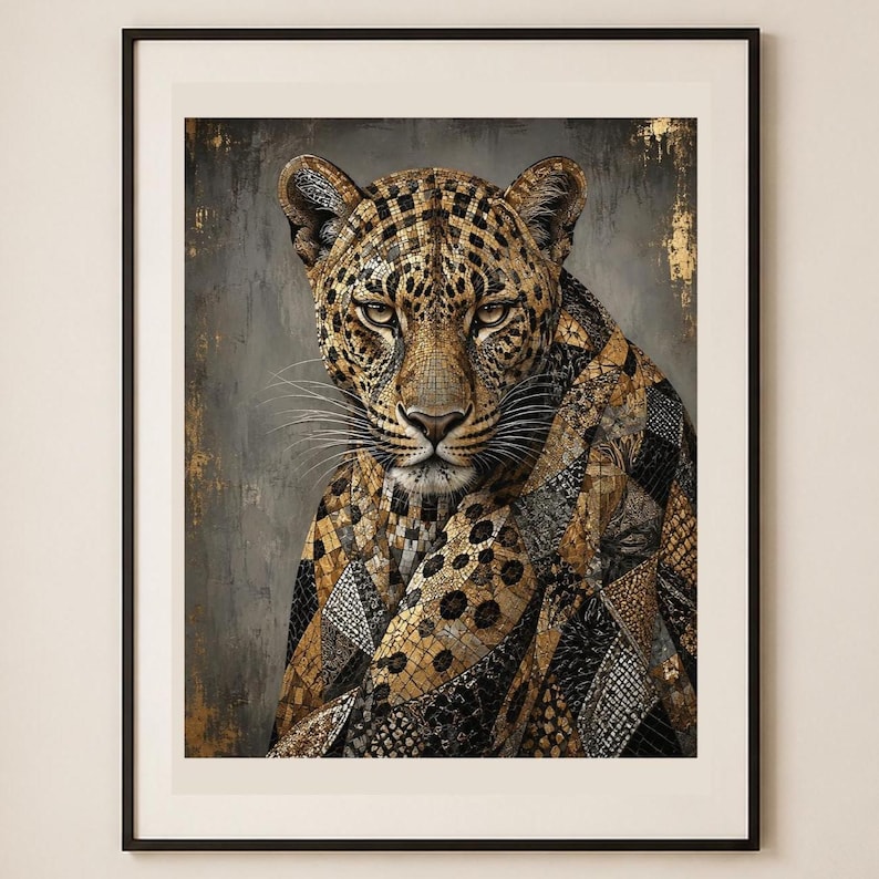 Djurkonst - Leopardo Mosaico, konsttryck, canvas eller inramad bild 1