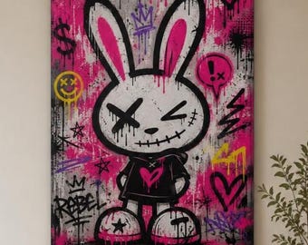Arte de animales - Coniglio Street Pink, lámina, lienzo o con marco