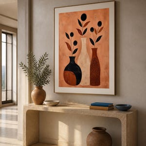 Vasi di Terracotta, abstrakta vaser och grenar — konsttryck utan ram, inramat tryck eller canvas bild 5