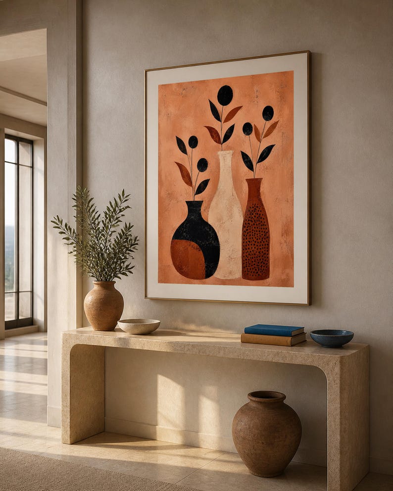 Vasi di Terracotta, abstrakta vaser och grenar — konsttryck utan ram, inramat tryck eller canvas bild 5