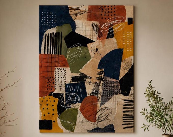 Featured listing image: Terracotta Blue Ochre Geometric Abstract Art - Printed Texture