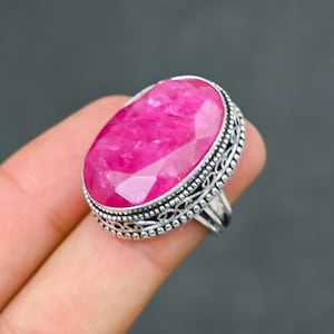 Red Ruby Ring, 925 Sterling Silver Handmade Gemstone, July Birthstone Jewelry Gift for Women