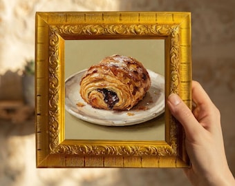 Peinture à l'huile « Pain au chocolat », œuvre originale peinte à la main, mini-cadre.