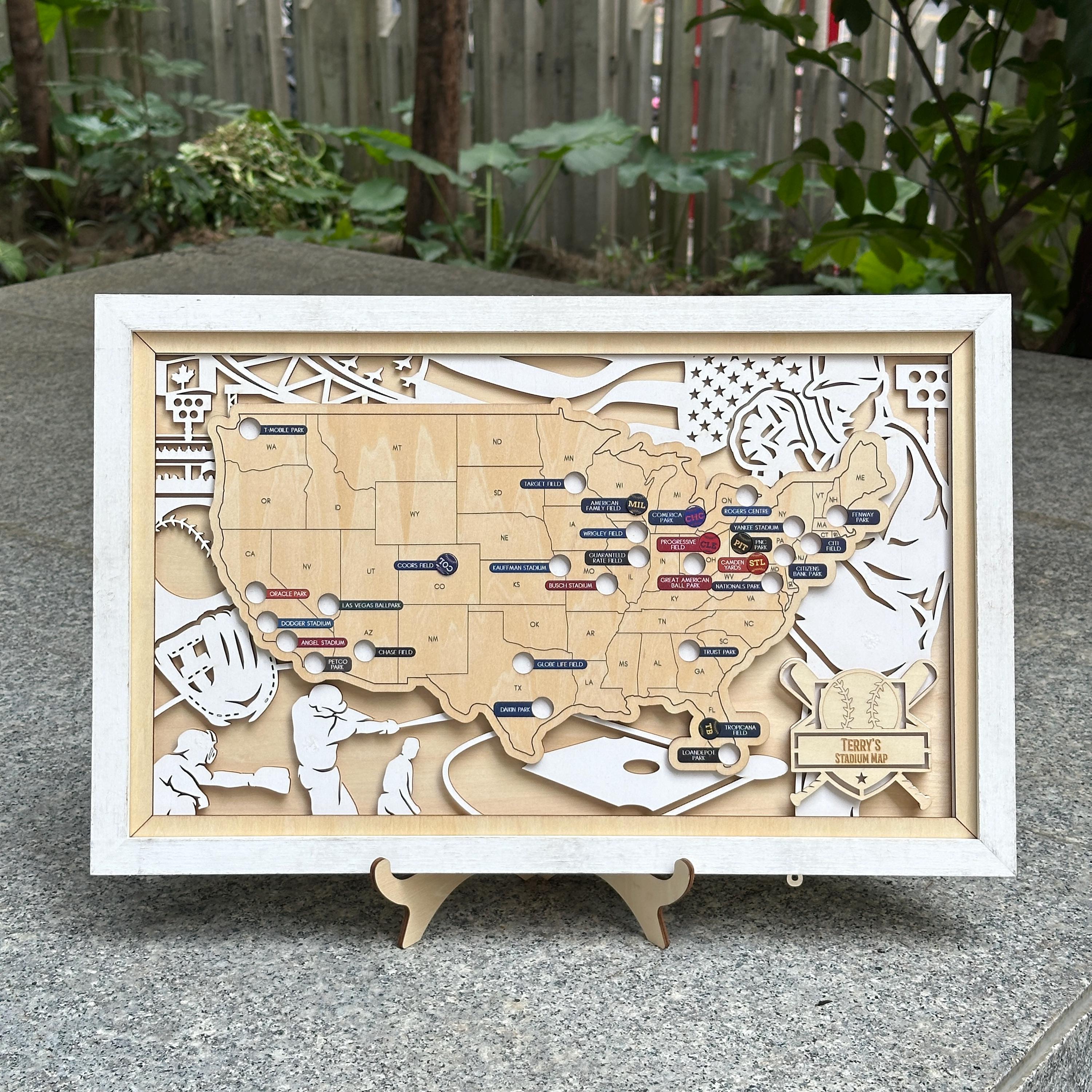 Wooden Usa Travel Map Baseball - Etsy