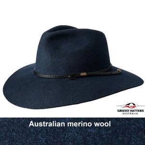 THE SALAMANCA wide brim fedora hat made from Australian merino wool in navy blue color, adjustable size, unisex, travel felt hat image 1