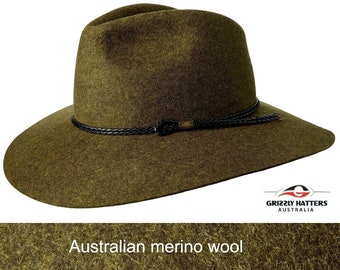 THE SALAMANCA wide brim fedora hat made from Australian merino wool in Fern Green marle color, adjustable size, modern style, unique color