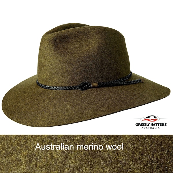 THE SALAMANCA wide brim fedora hat made from Australian merino wool in Fern Green marle color, adjustable size, modern style, unique color