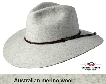 THE SALAMANCA wide brim fedora hat made from Australian merino wool in WHITE marble color, adjustable size, unisex, best uv protection hat