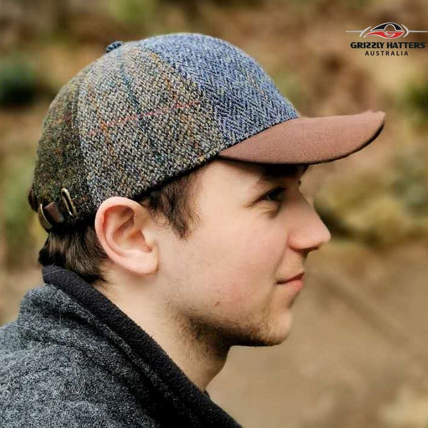 Traditional WOOL CAP,  Patchwork design, Coutry cap, Gift for Him, Certified organic Harris Tweed fabric from Scotland, Made in Australia