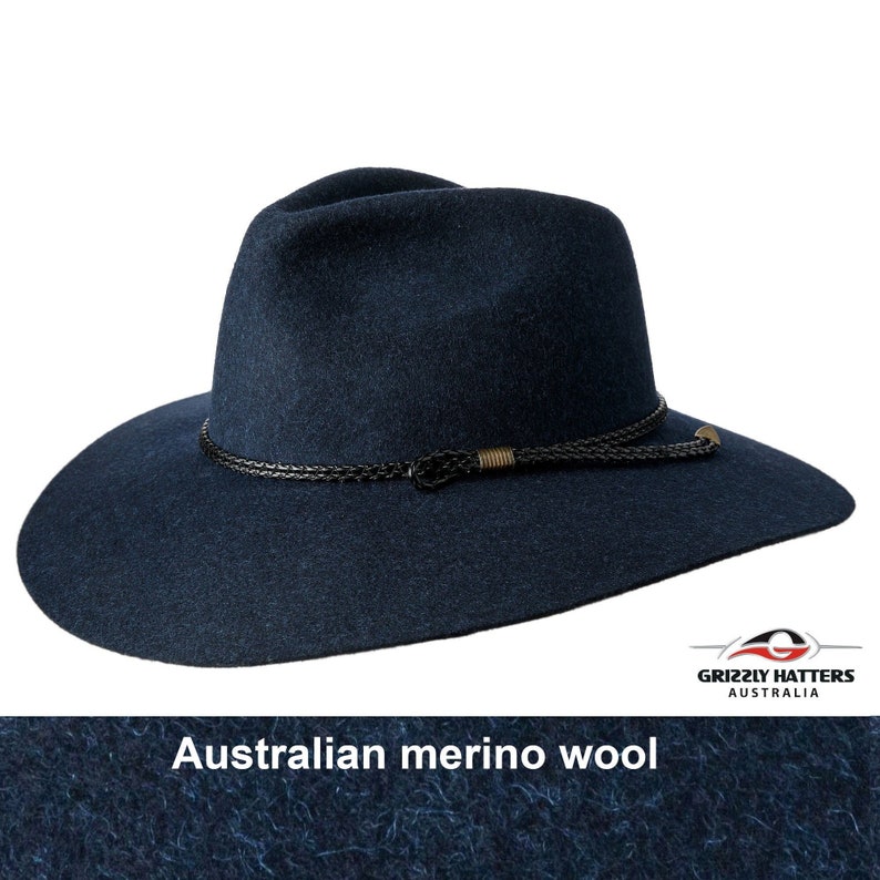 THE SALAMANCA wide brim fedora hat made from Australian merino wool in navy blue color, adjustable size, unisex, travel felt hat Bild 1