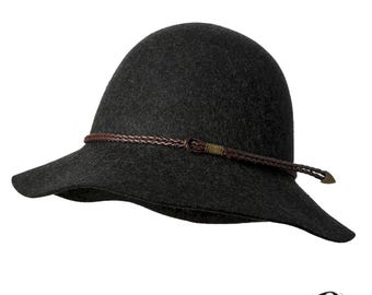The BRUNY foldable wool felt hat made from Australian merino wool in CHARCOAL color, adjustable size, unisex Aussie minimalist stylish hat