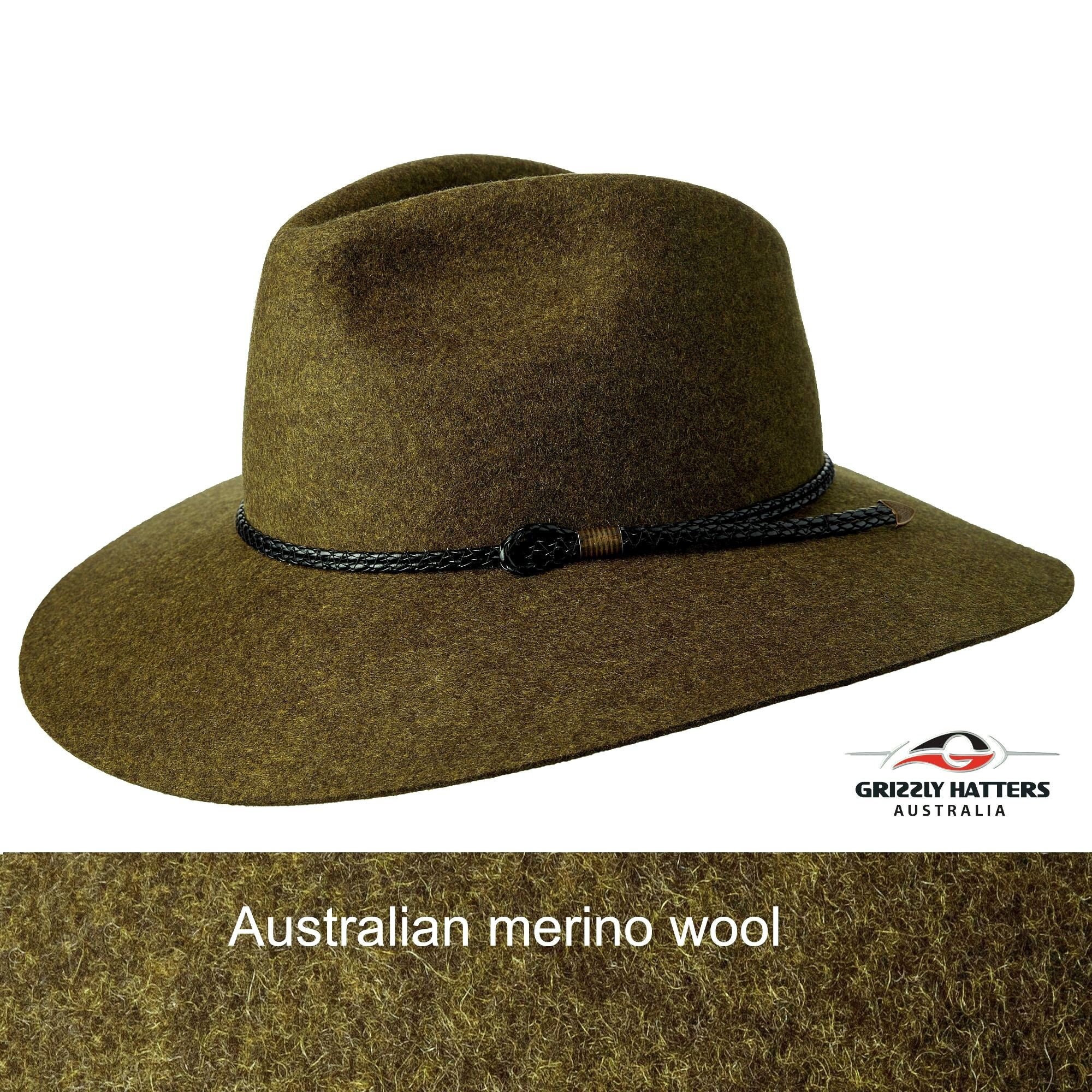 The Salamanca Wide Brim Fedora Hat Made from Australian Merino Wool in Fern Green Marle Color, Adjustable size, Modern Style, Unique Color