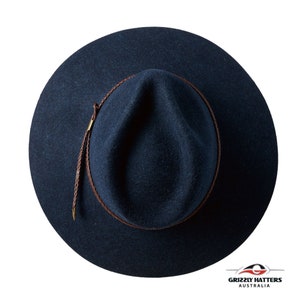 THE SALAMANCA wide brim fedora hat made from Australian merino wool in navy blue color, adjustable size, unisex, travel felt hat image 7