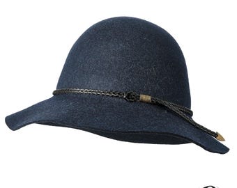 The BRUNY foldable wool felt hat made from Australian merino wool in NAVY color, adjustable size, unisex Aussie minimalist stylish hat