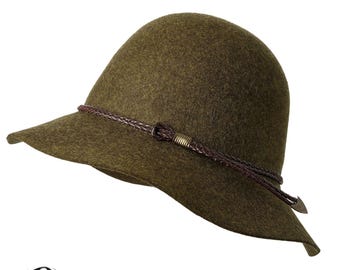 The BRUNY foldable wool felt hat made from Australian merino wool in GREEN color, adjustable size, unisex Aussie minimalist stylish hat
