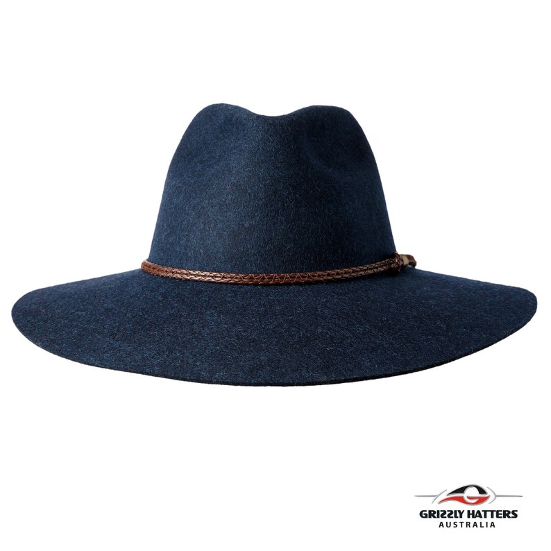 THE SALAMANCA wide brim fedora hat made from Australian merino wool in navy blue color, adjustable size, unisex, travel felt hat image 6