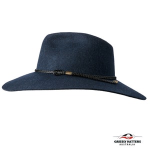 THE SALAMANCA wide brim fedora hat made from Australian merino wool in navy blue color, adjustable size, unisex, travel felt hat Bild 3