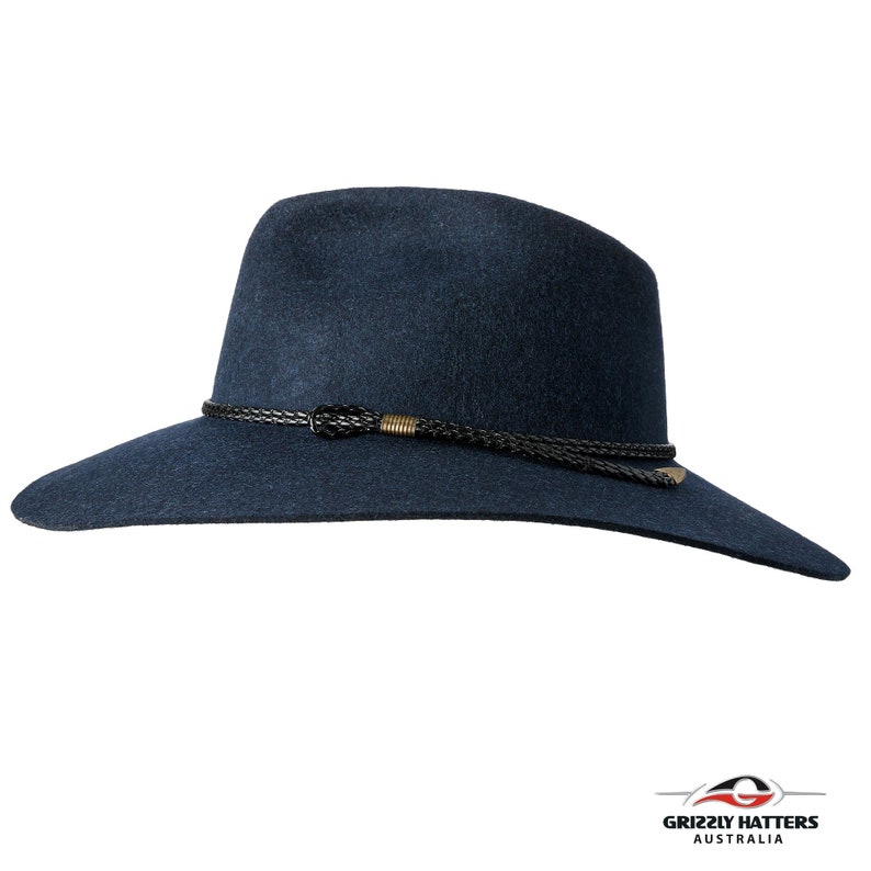 THE SALAMANCA wide brim fedora hat made from Australian merino wool in navy blue color, adjustable size, unisex, travel felt hat image 3