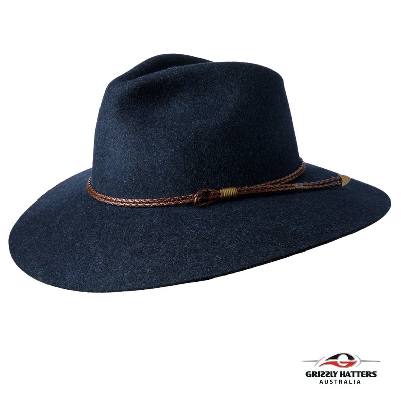 THE SALAMANCA wide brim fedora hat made from Australian merino wool in navy blue color, adjustable size, unisex, travel felt hat image 5