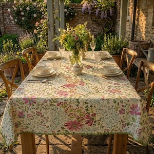 Floral Jacquard Tablecloth, Farmhouse Dining Table Cover, Scalloped Edge Table Linen, Cottagecore Home Decor, Housewarming Gift
