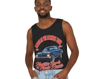 Vintage Muscle Car Tank Top, American Wilderness Tour 1972, Retro Mountain Roads Tee