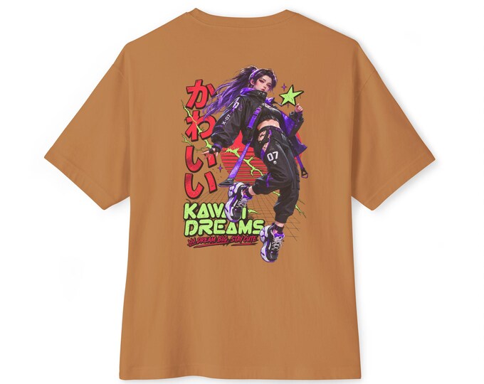 Cyberpunk Anime Girl T-Shirt, Harajuku Techwear Graphic Tee, Kawaii Dreams (Oversized Cotton)