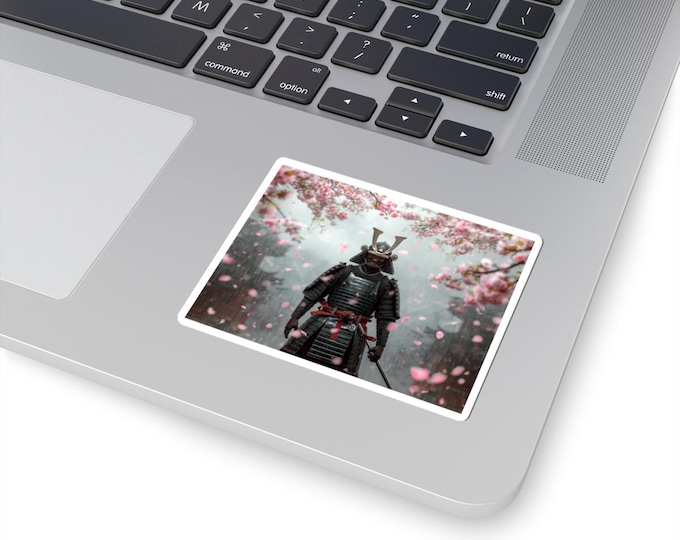 Samurai in Cherry Blossoms Sticker | Kiss-Cut Vinyl Sticker