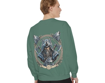 Norse Viking Warrior Sweatshirt Ulfhednar Wolf Graphic Crewneck, Odin Rune Battle Axe Jumper, Gift for Viking Lover, Pagan Aesthetic Clothes
