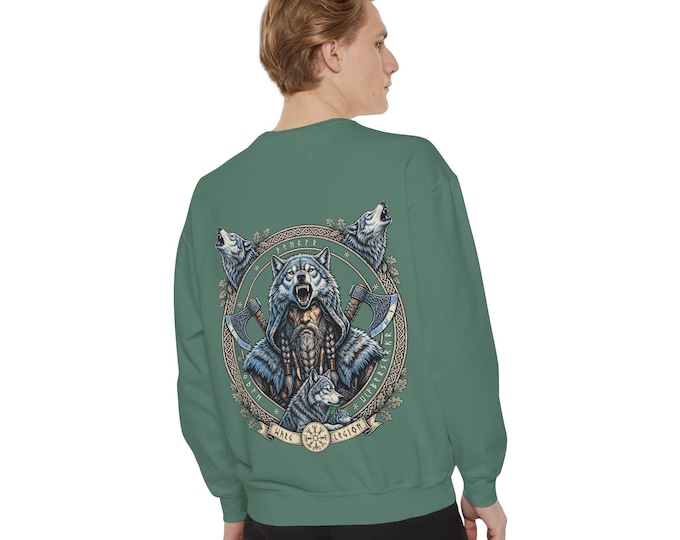Norse Viking Warrior Sweatshirt Ulfhednar Wolf Graphic Crewneck, Odin Rune Battle Axe Jumper, Gift for Viking Lover, Pagan Aesthetic Clothes