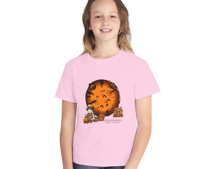 Kids Halloween Full Moon Bats Shirt, Spooky Trick or Treat Youth Tee
