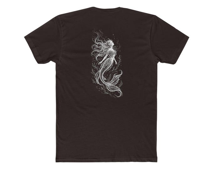 Mystical Mermaid Fine-Line Graphic Tee, Ocean Witch Dark Cottagecore T-Shirt
