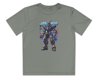 Urban Machine Cyberpunk Mecha Robot T-Shirt, Graffiti Athletic Tee (Kids)