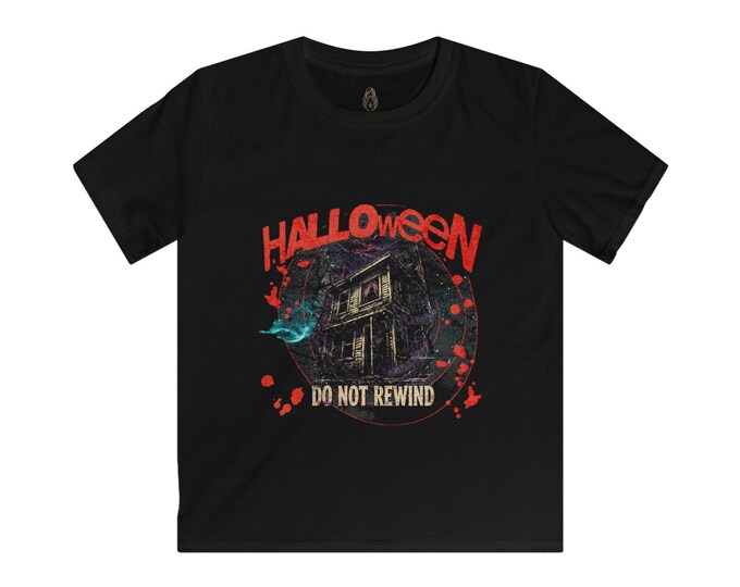 Retro VHS Haunted House Kids T-Shirt, Do Not Rewind Horror Tee (100% Cotton)
