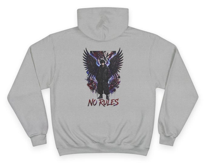 No Rules Fallen Angel Wings Hoodie, Dark Goth Streetwear, Anime Gift