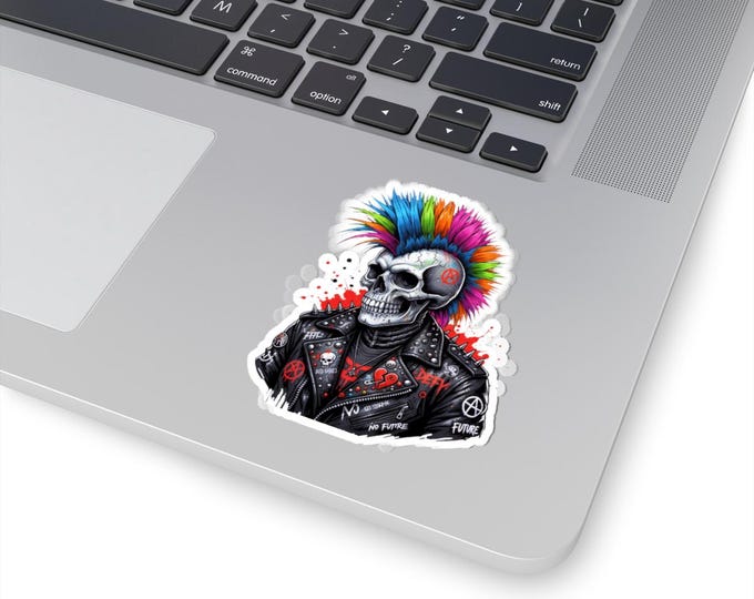 Rainbow Mohawk Punk Skull Sticker | Kiss-Cut Sticker