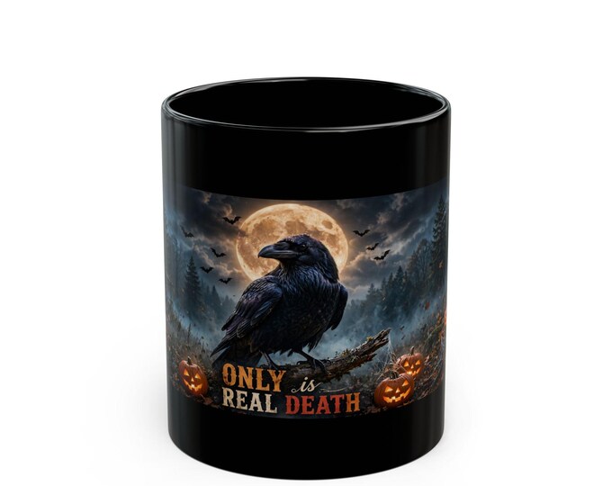 Gothic Raven Halloween Mug, Haunted Cottage Full Moon Coffee Cup (11oz/15oz)