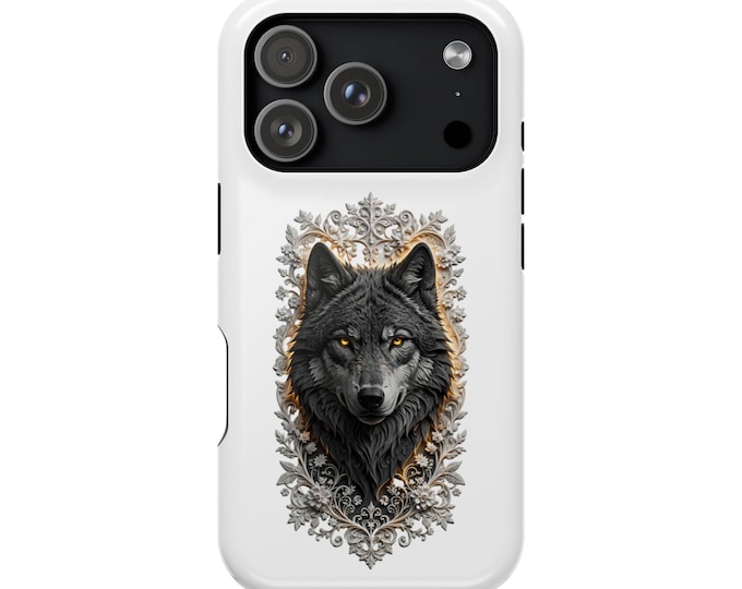 Gothic Wolf iPhone Case, Majestic Ornate Filigree Phone Cover (WHITE)