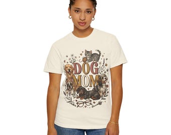 Dog Mom Graphic Tee, Multi-Breed Illustration, Vintage Cotton T-Shirt