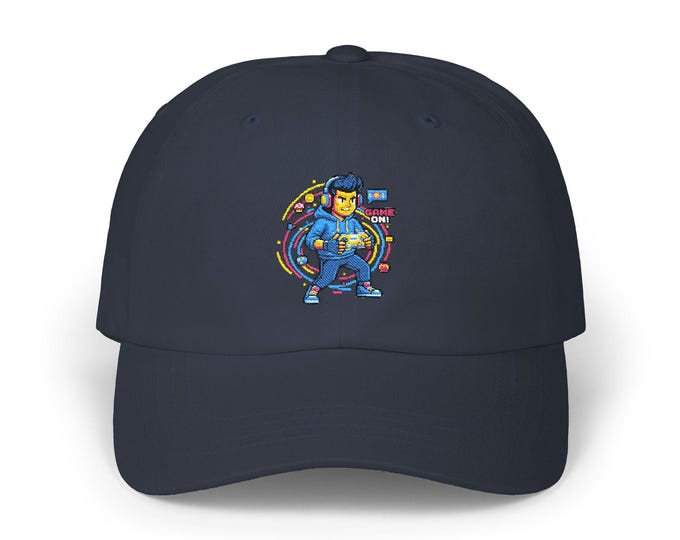 Pixel Gamer Character Classic Dad Cap | embroidered 'Game On' back