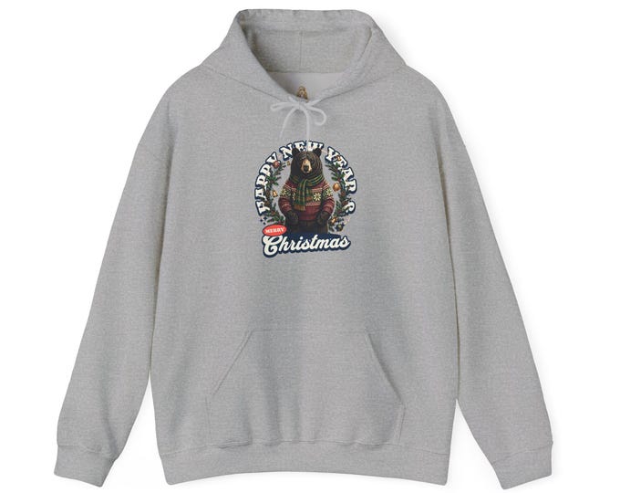 Cozy Christmas Bear Hoodie, Retro Holiday Graphic Sweatshirt, Winter Family Gift