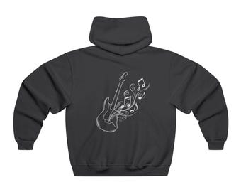 Electric Guitar Music Notes Hoodie, Artistic Line Art Jumper, Rock Music Apparel