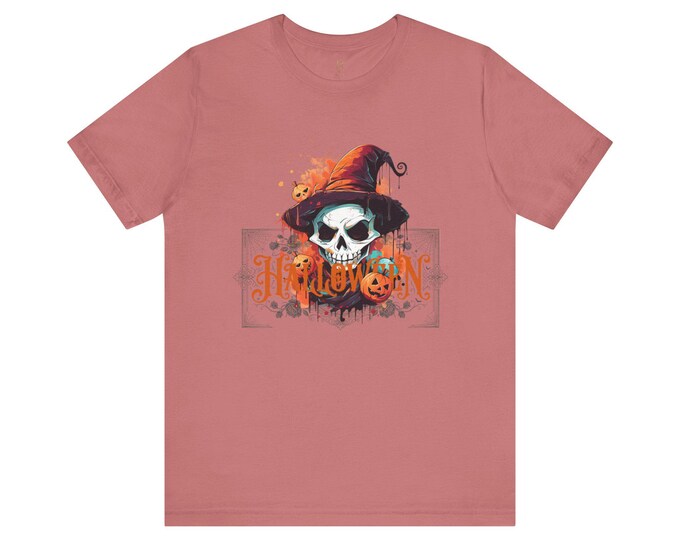 Pastel Goth Witch Skull Halloween T-Shirt, Watercolor Pumpkin Graphic Tee