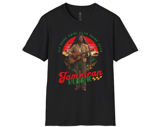 Vintage Jamaican Reggae Guitarist T-Shirt, Rasta Sunset Vibes (100% Cotton)