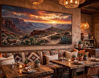 Desert Sunset Canyon Poster, Southwestern Landscape Wall Art, Cactus Agave (Archival Print)