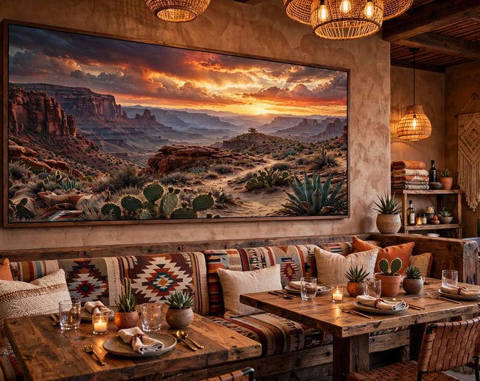 Desert Sunset Canyon Poster, Southwestern Landscape Wall Art, Cactus Agave (Archival Print)