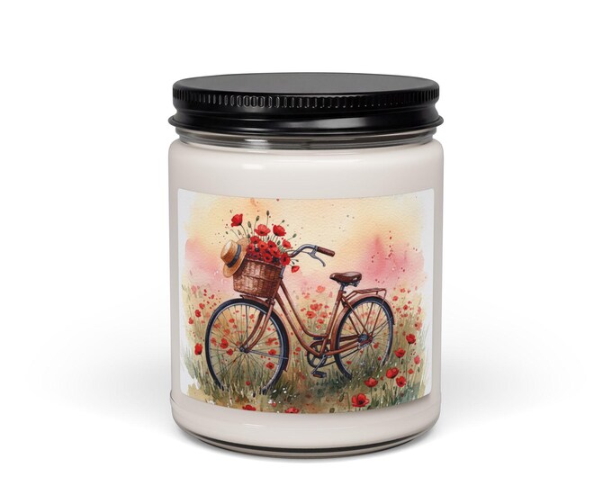 Vintage Bicycle with Flower Basket Candle | 9oz Soy Jar