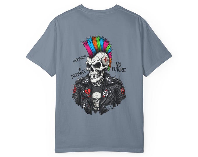 Rainbow Mohawk Punk Skull T-shirt | No Future Graphic Tee