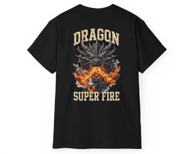 Fire Breathing Dragon T-Shirt, Heavy Metal Fantasy Graphic Tee (D&D Gamer Gift)
