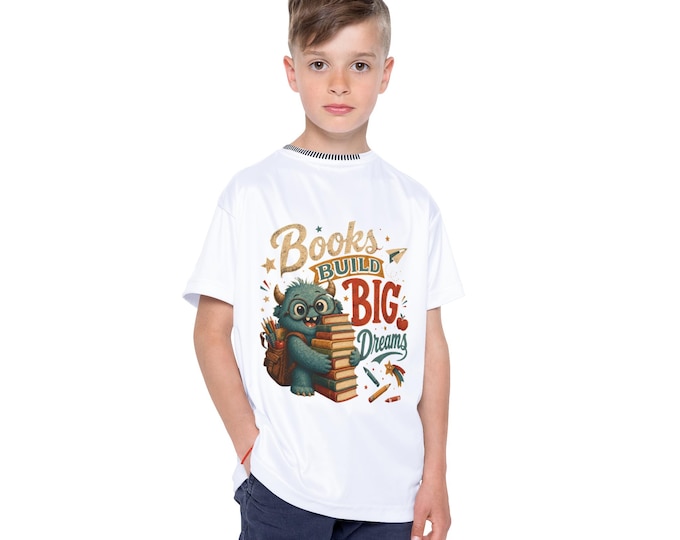 Kids Book Monster T-Shirt, Back to School Youth Tee, Reading Lover Gift